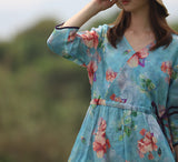 Natural Floral Casual Cheongsam Long Sleeve