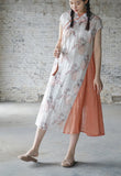 Pink Floral Print Cheongsam Dress