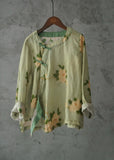 Diagonal Print Ramie Cheongsam Top