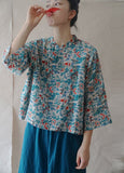 Turquoise Floral Cheongsam Top
